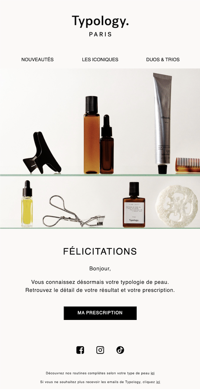 Typology email J0 : Félicitations, votre prescription