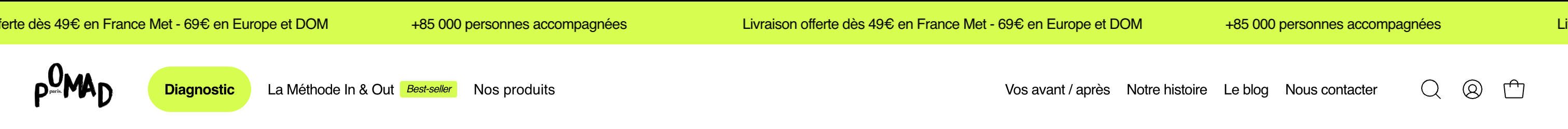 Menu Pomade avec l'entrée « Diagnostic »