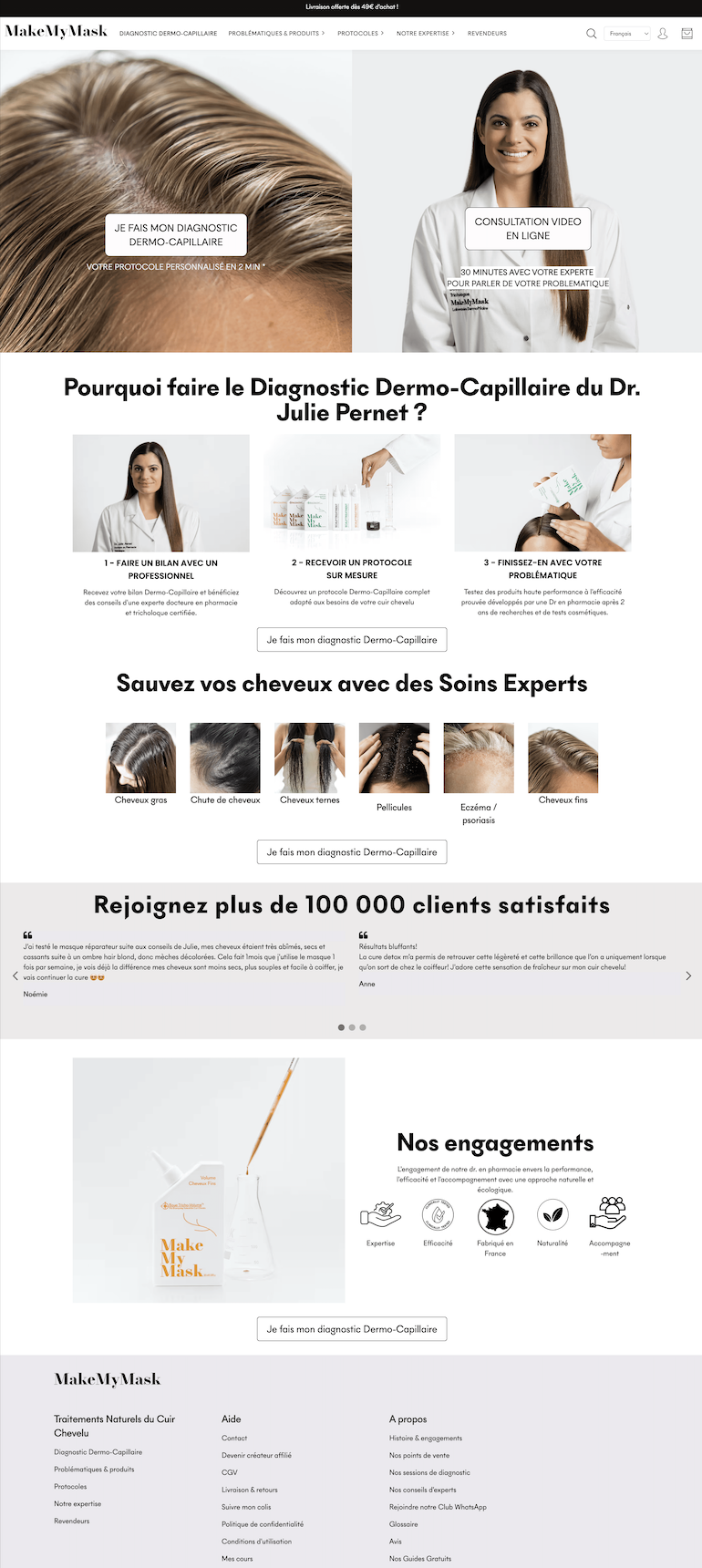Page dédiée MakeMyMask : diagnostic dermo-capillaire