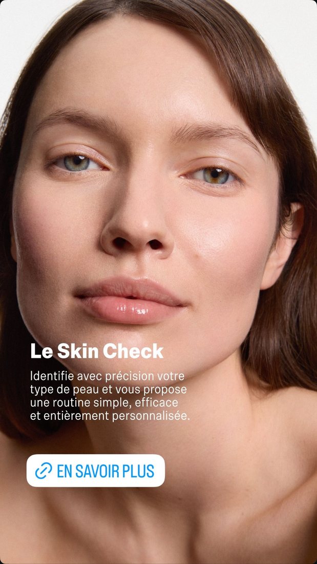 Écran 1 : Le Skin Check, avec le sticker lien « En savoir plus »