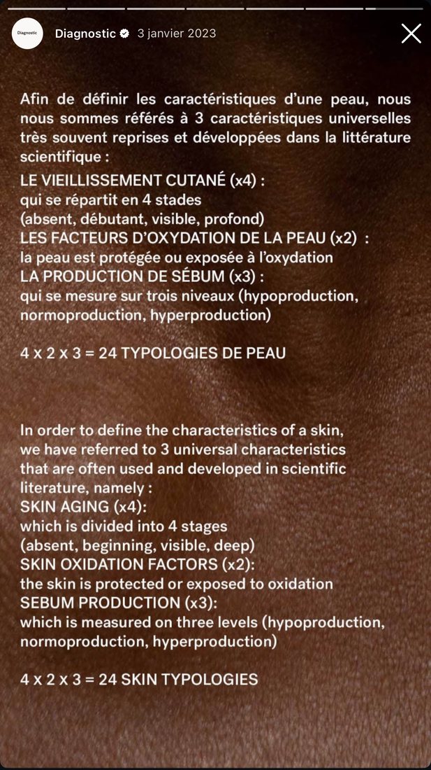 Écran 7 : l'explication des 24 typologies de peau