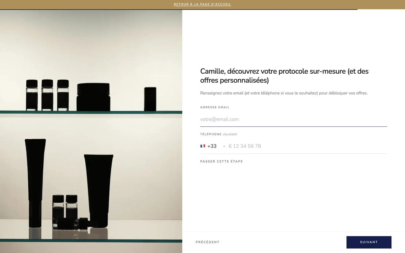DermEden: email capture with personalized offers