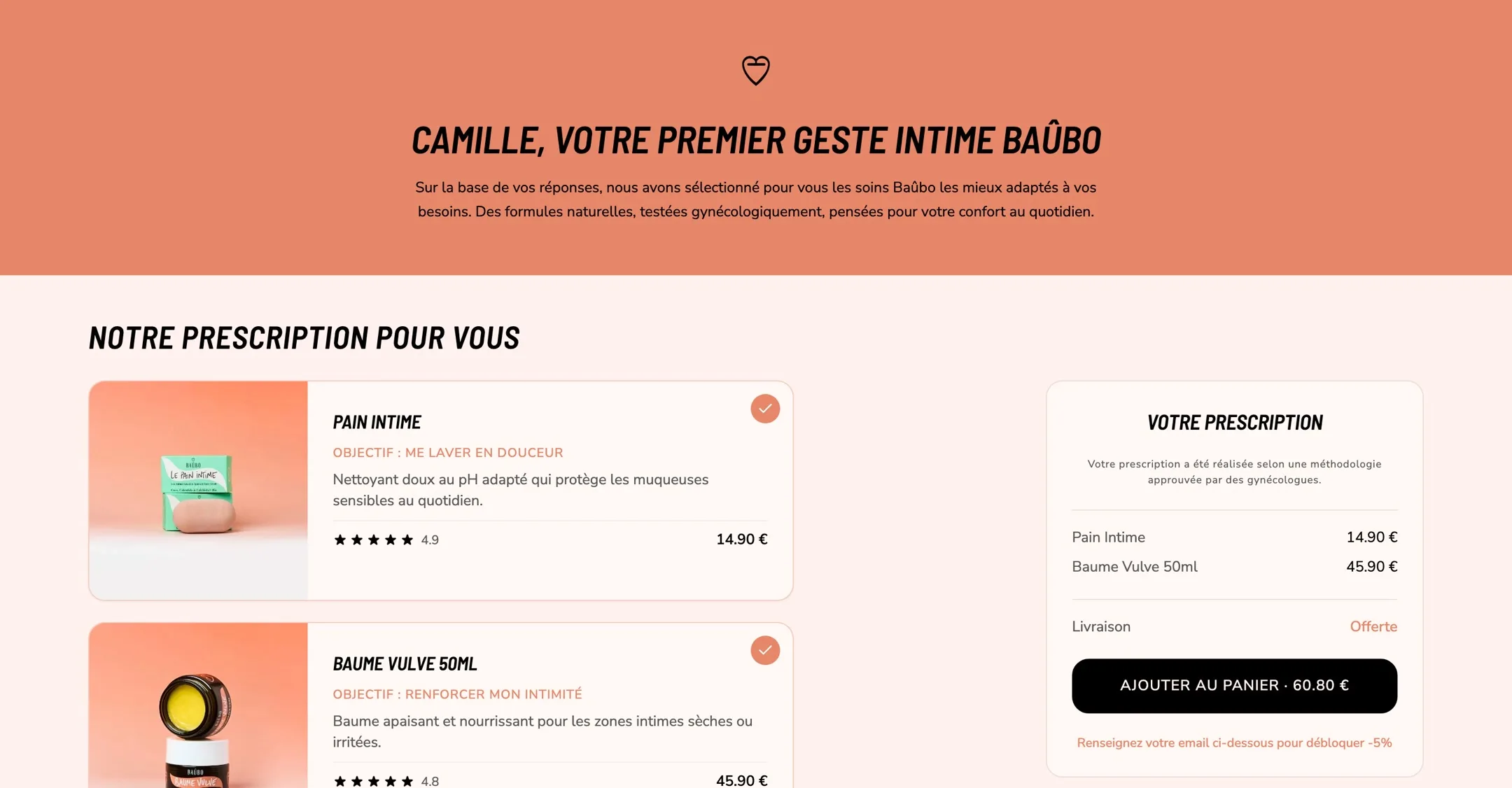 Personalized intro of the Baûbo results page