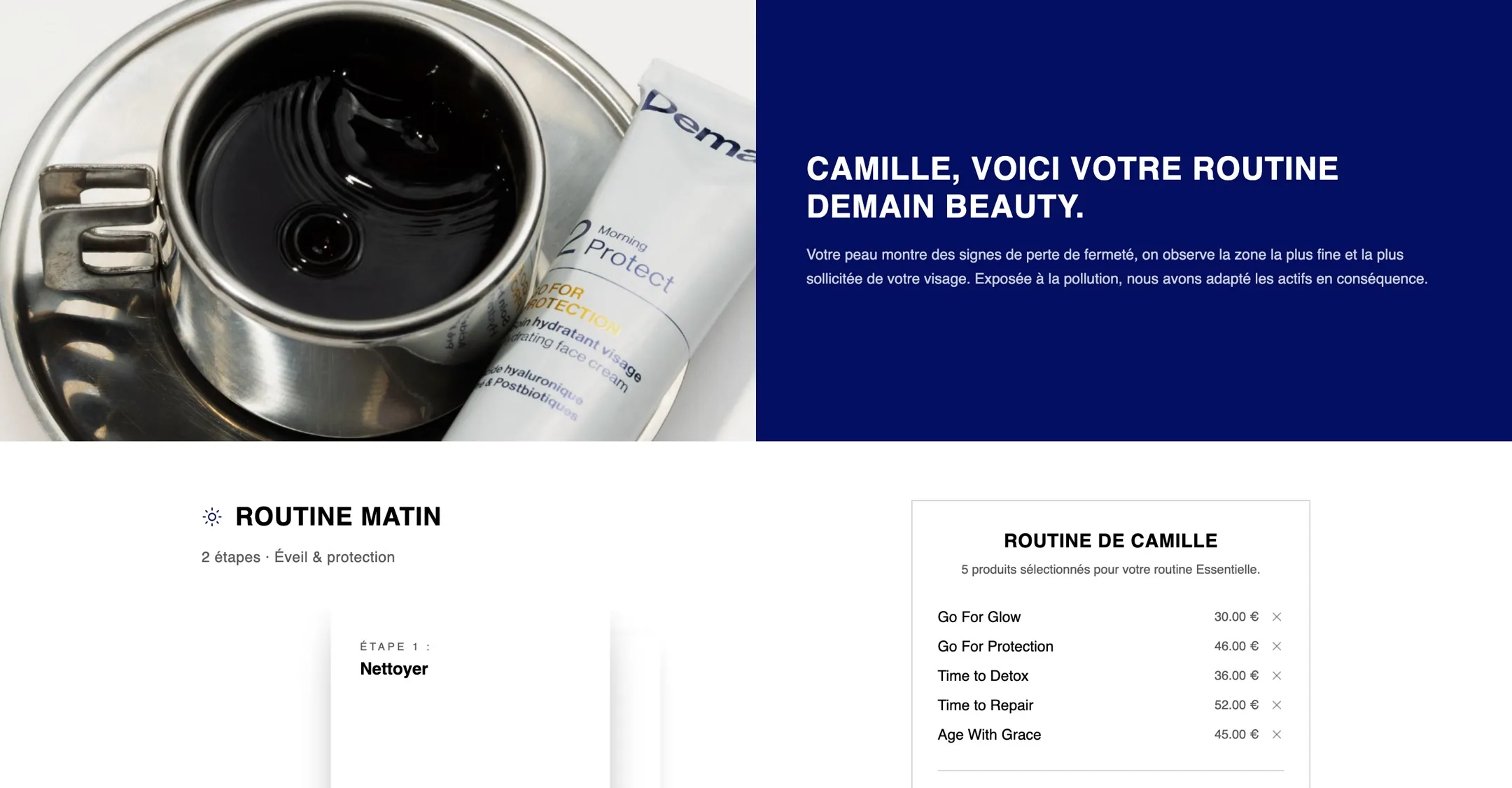 Personalized intro of the Demain Beauty results page