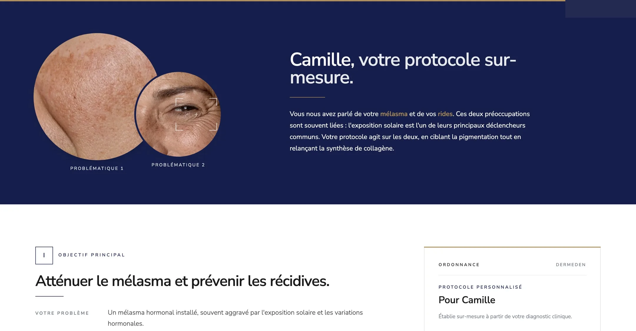 Personalized intro of the DermEden results page