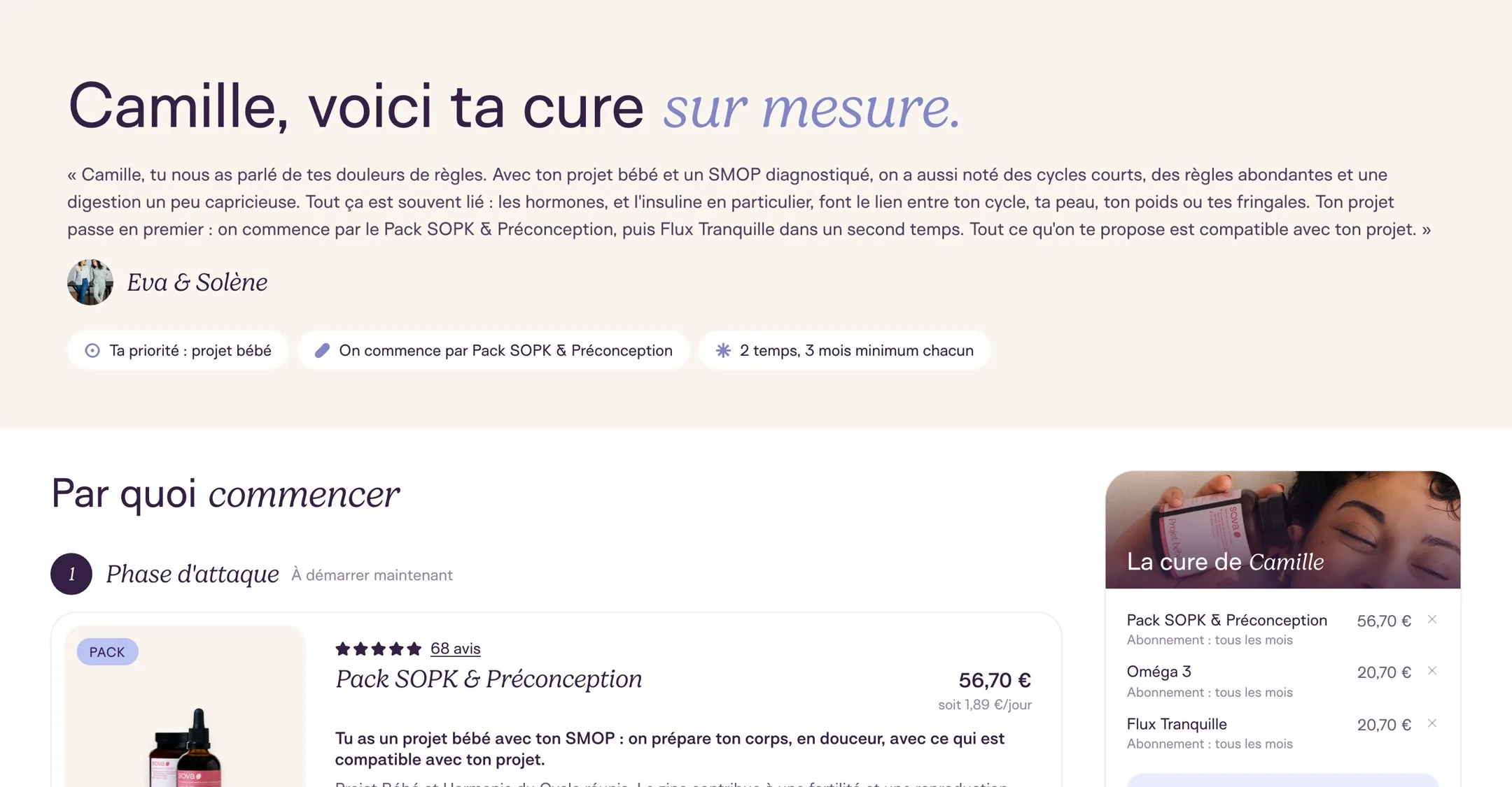 Personalized intro of the SOVA results page