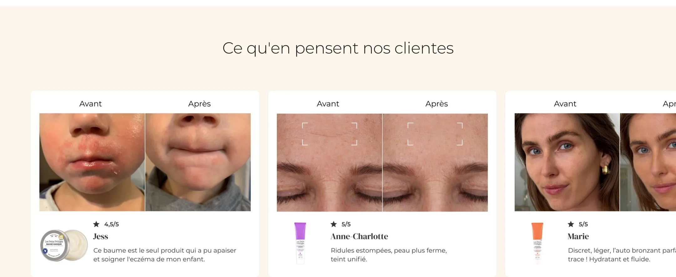 Before / after customer reviews, Les Petits Prödiges results page